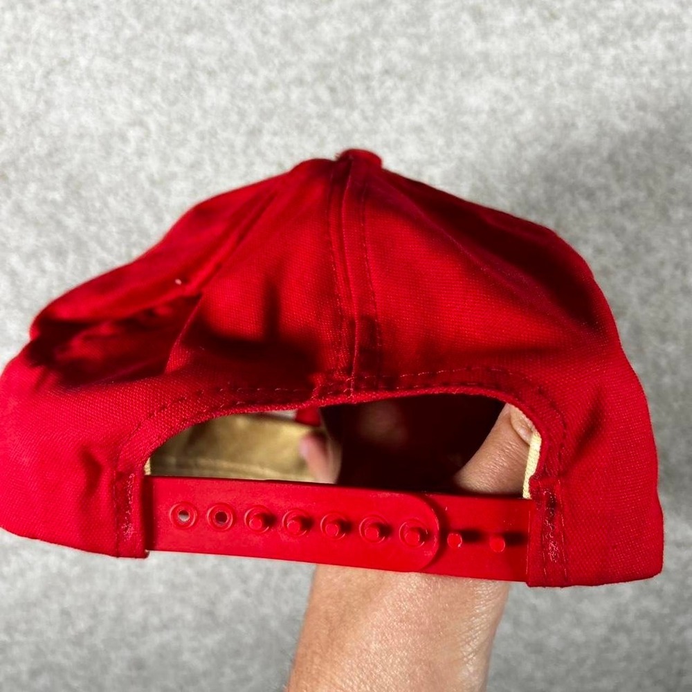 Vintage 90s Chicago Bulls AJD red distressed SnapBack hat cap Wear shown - Picture 3 of 5